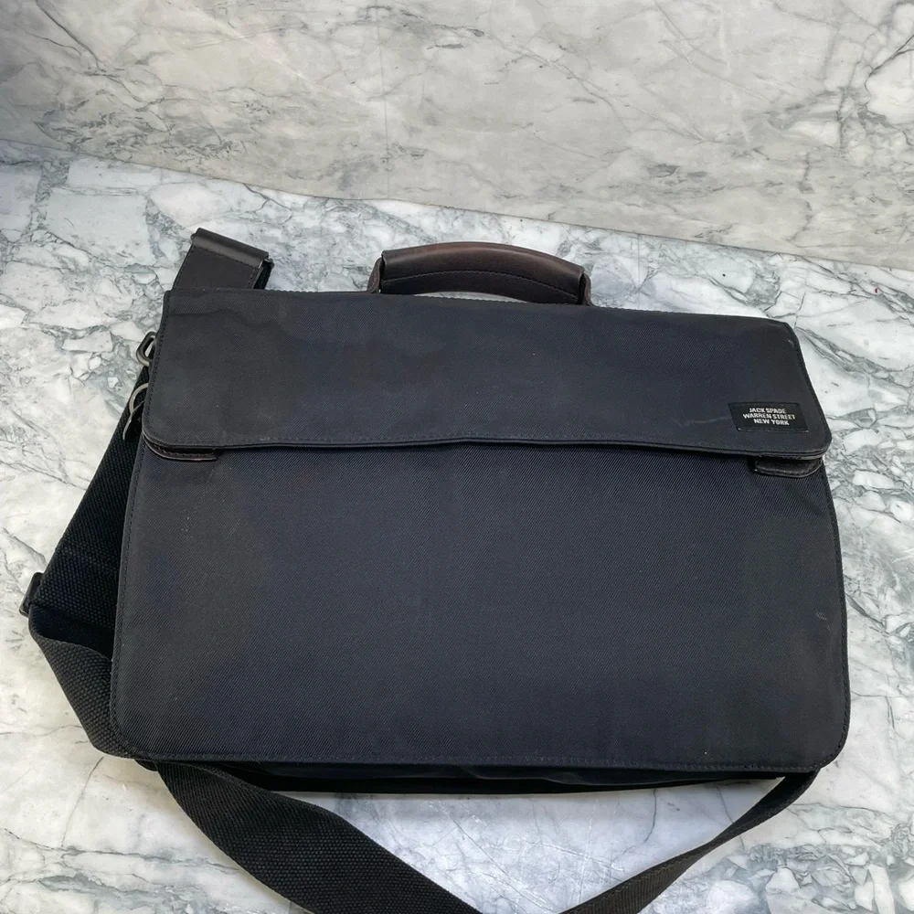 Jack Spade Black and Dark Brown Nylon Messenger Bag